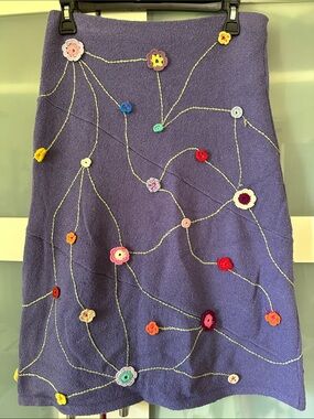 Purple Crochet-Appliqué Pencil Skirt - Women's Elegant Floral Detail